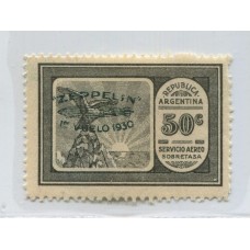 ARGENTINA 1930 GJ 666 ESTAMPILLA ZEPPELIN SOBRECARGA VERDE NUEVA CON GOMA, MUY BUENA CALIDAD